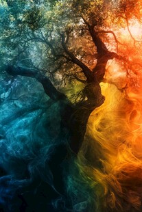 梦幻色彩交织的奇幻古树