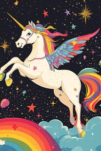 梦幻独角兽翱翔星空