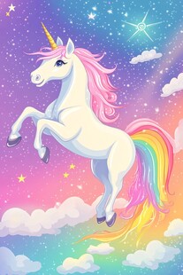 梦幻独角兽翱翔璀璨星空