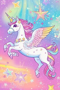 梦幻独角兽在星空中飞舞