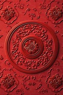 红色浮雕花纹墙面装饰