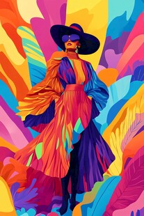 时尚女郎置身绚丽色彩世界