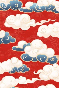 中式红底祥云图案纹理