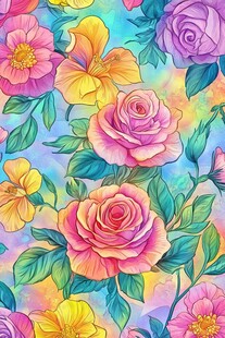 多彩花卉无缝图案设计