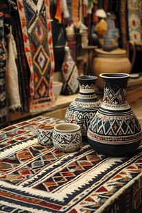 民族风陶器与多彩织物