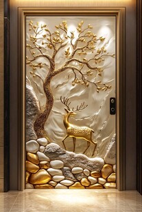 奢华金树鹿纹艺术入户门