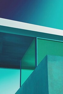 蓝绿建筑几何结构特写