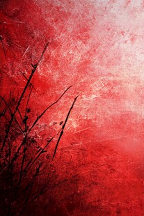 红色背景下的植物剪影