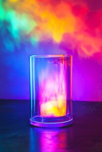 彩色光线下的透明玻璃杯