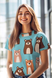 可爱小熊印花女士T恤