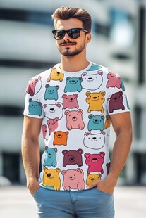 男士穿多彩小熊印花T恤
