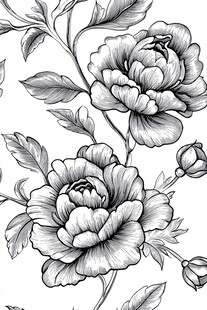 黑白花卉图案手绘插画