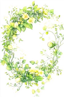 清新手绘绿植花环图案