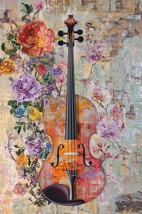 小提琴与繁花的艺术绘景