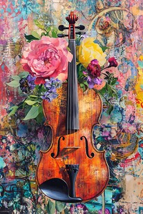 小提琴与繁花的艺术碰撞