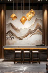 中式轻奢吧台与艺术吊灯