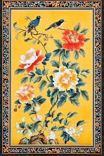 花鸟图饰 牡丹与双雀