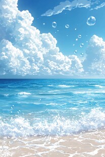梦幻海景 蓝天碧海与白云