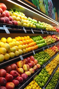 超市里色彩缤纷的水果陈列