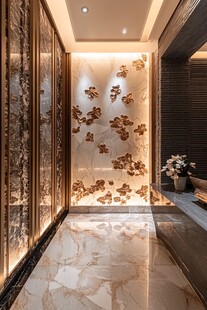 奢华中式风玄关大理石墙面
