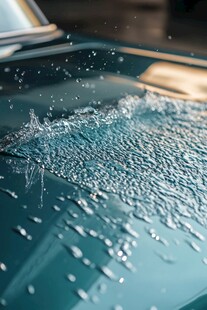 水珠飞溅在复古汽车表面