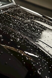 黑色汽车表面的晶莹水珠