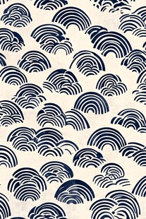 蓝白海浪纹中式传统图案