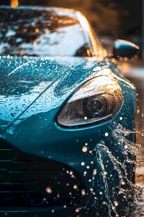 水滴飞溅的炫酷蓝色汽车