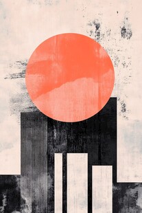 抽象城市与红月艺术图景