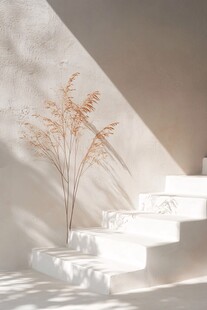 简约楼梯旁的芦苇光影