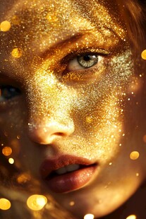 金色闪光妆面的魅力女性