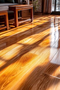 阳光洒落的木质客厅地板