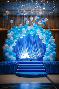 梦幻蓝白色气球婚礼舞台