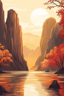 秋日山水间的壮丽景致