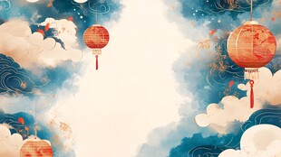 古风云海间的红灯笼意境图