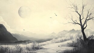 月夜旷野孤树萧瑟之景