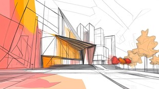 现代建筑手绘效果图展示