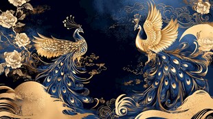 双凤呈祥 金蓝交织美饰图