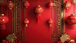 喜庆中国风红灯笼装饰场景