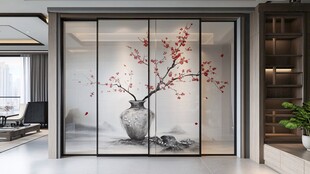 中式艺术玻璃隔断 梅花图