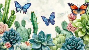 蝶舞多肉间的自然景致