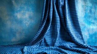 蓝格布料垂落质感画面