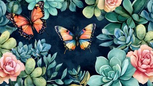 蝶舞花丛间 多肉伴玫瑰