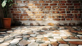 砖墙边的多彩石铺地面