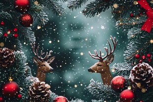 圣诞驯鹿雪景装饰图