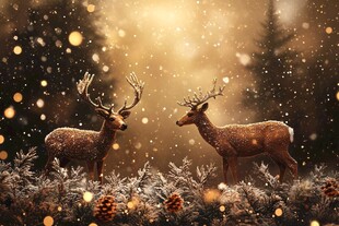 梦幻雪景中的双鹿精灵