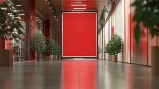 现代红墙走廊绿植场景