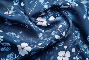 深蓝花卉印花布料纹理