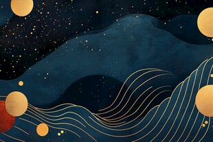 星空下的梦幻山海线条图