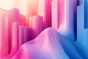 梦幻渐变色彩的城市景观